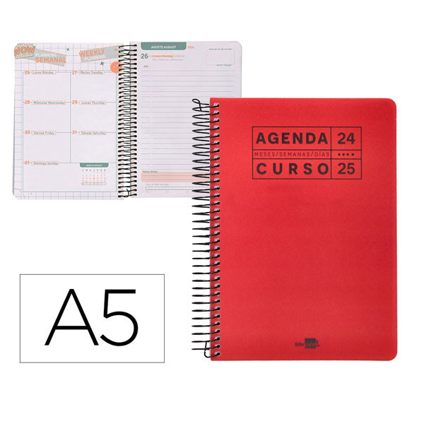 Agenda Escolar A5 Día Vista (2024-2025) - Rojo 169771 426344 - 2