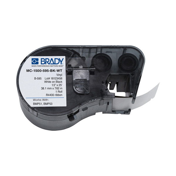 Brady MC-1500-595-BK-WT cinta de vinilo negro sobre blanco 38,1 mm x 7,62 m (original) MC-1500-595-BK-WT 147120 - 1