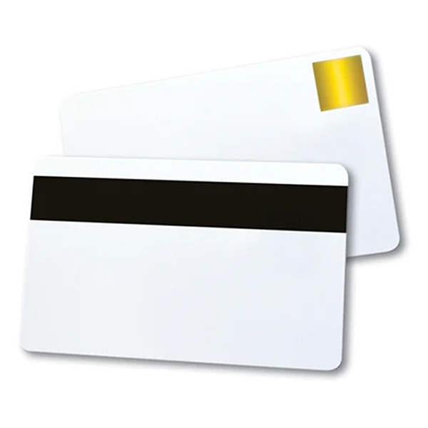 Brady Magicard CR80 PVC tarjetas blancas con sello HoloPatch dorado y banda magnética (500 unidades) 322003 145004 - 1