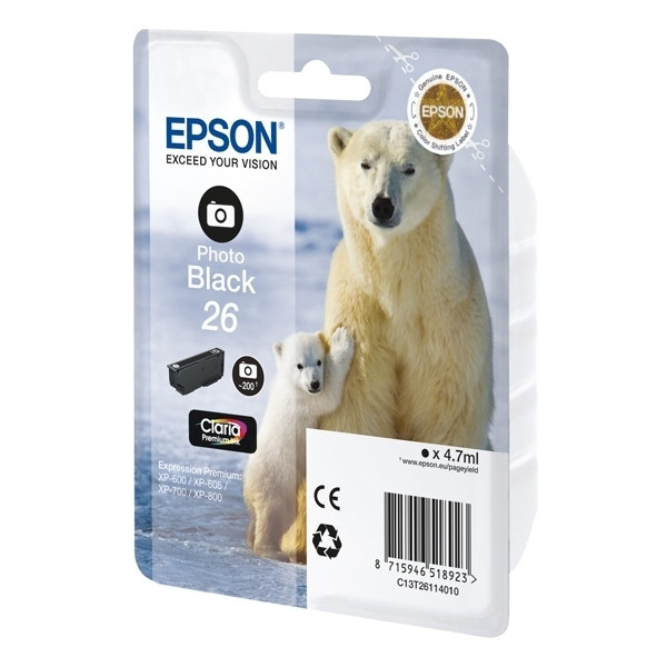 Epson 26 (T2611) cartucho negro foto (original) C13T26114010 C13T26114012 902570 - 1