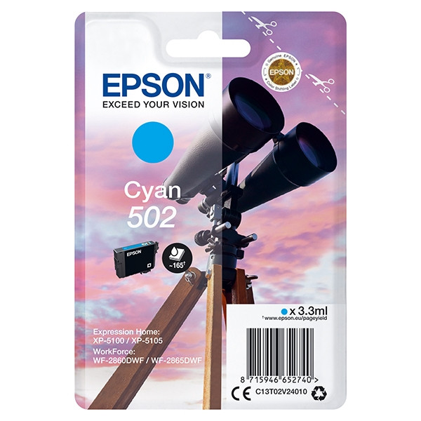 Epson 502 cartucho de tinta cian (original) C13T02V24010 C13T02V24020 024102 - 1