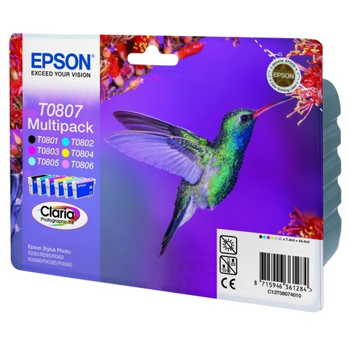 Epson T0807 multipack 6 cartuchos (originales) C13T08074010 C13T08074011 C13T08074021 023100 - 1