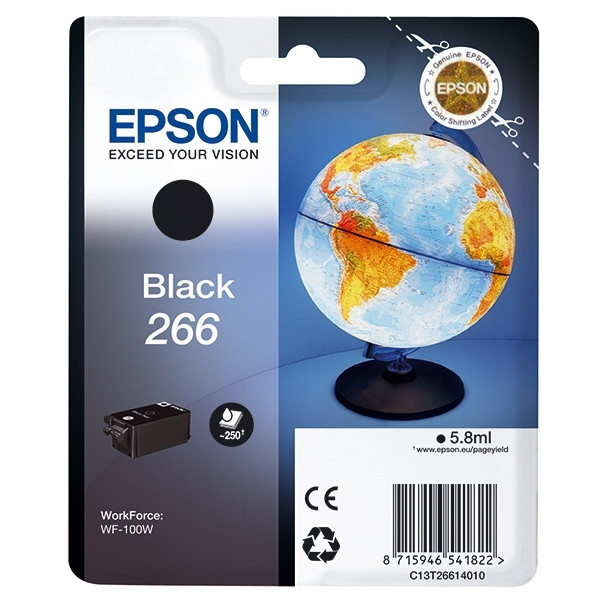 Epson T266 cartucho de tinta negro (original) C13T26614010 026716 - 1