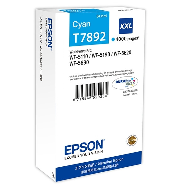 Epson T7892 cartucho de tinta cian XXL (original) C13T789240 904762 - 1