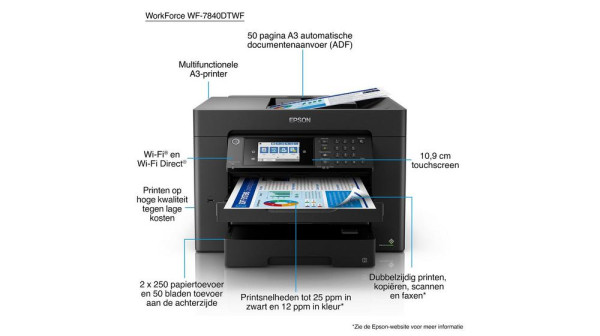 Epson Workforce WF-7840DTWF impresora all-in-one con wifi A3+ (4 en 1) C11CH67402 831770 - 9