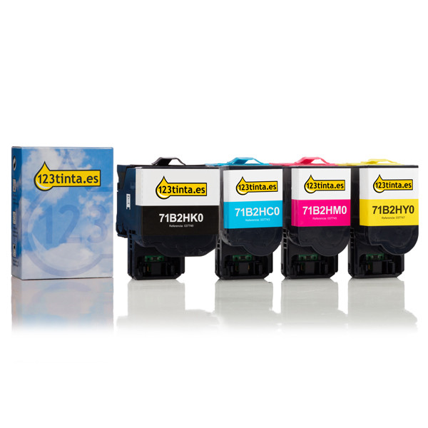 Lexmark 71B2HK0, C0, M0, Y0 Pack ahorro toner negro + 3 colores (marca 123tinta)  130297 - 1