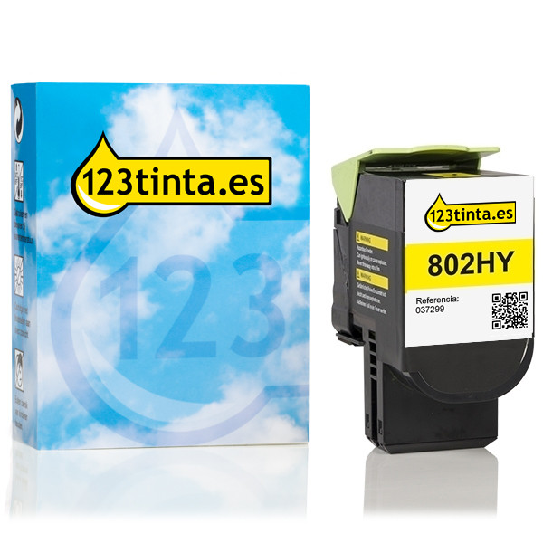 Lexmark 802HY (80C2HY0) toner amarillo XL (marca 123tinta) 80C2HY0C 037299 - 1