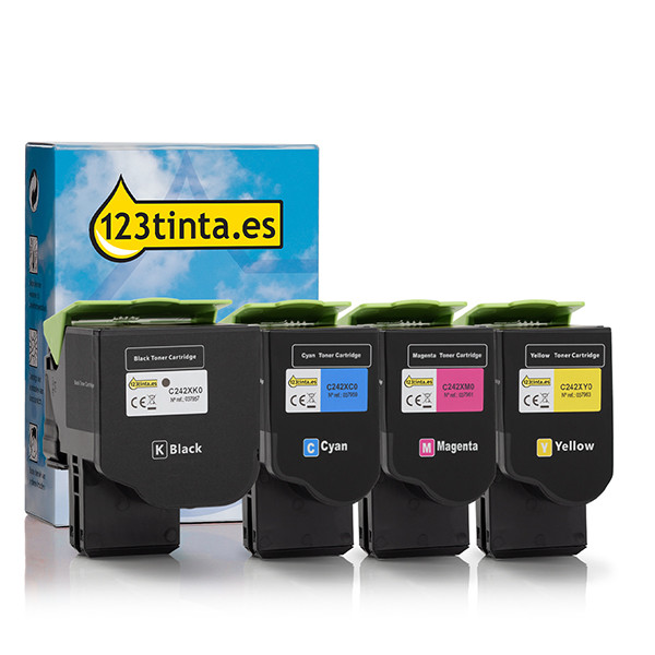 Lexmark C242XK0, C0, M0, Y0 Pack ahorro toner negro + 3 colores (marca 123tinta)  131968 - 1