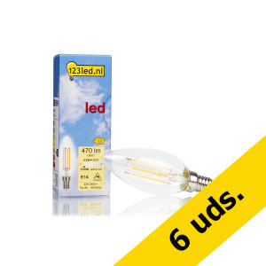 Pack 6x: Bombilla LED E14 C35 Luz Cálida Vela Filamento Regulable (4.2W) - 123tinta  LDR01607 - 1