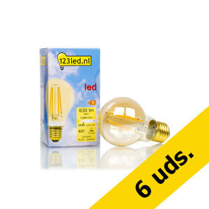 Pack 6x: Bombilla LED E27 Luz Cálida Oro Pera Filamento Regulable (7.2W) - 123tinta  LDR01657 - 1