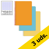 Pack ahorro: x3 Cuaderno espiral A4 cuadrícula 4mm 75g (Tapa Dura) -3 colores  426396