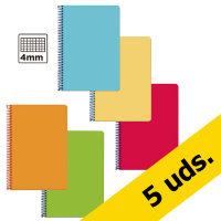 Pack ahorro: x5 Cuaderno espiral A4 cuadrícula 4mm 60g (Tapa Blanda) - 5 colores  426399