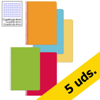 Pack ahorro: x5 Cuaderno espiral A4 cuadrícula 4mm 75g (Tapa Dura) - 5 colores  426397