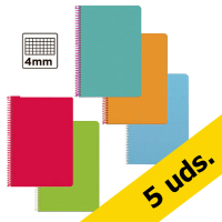 Pack ahorro: x5 Cuaderno espiral A5 cuadrícula 4mm 75g (Tapa Dura) - 5 colores  426395