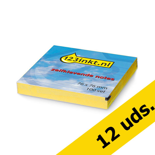 Pack ahorro 12x notas autoadhesivas rayadas 123tinta amarillas 76 x 76 mm  300481 - 1