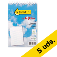 Pack ahorro 5x bloc de notas 123tinta A5 rayado 70 gramos 100 hojas con cabezal en espiral