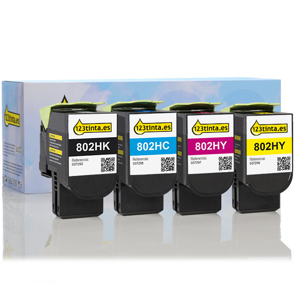 Pack ahorro Lexmark: 80C2HK0, C0, M0, Y0 negro + 3 colores (marca 123tinta)  130284 - 1