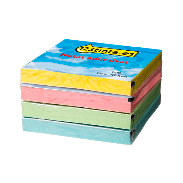 Pack notas adhesivas 76 x 76 mm (amarillo/verde/azul/rosa) (marca 123tinta)  300082 - 1