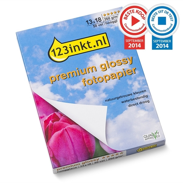 Papel fotográfico de alto brillo Premium Glossy 260 gramos 13 x 18 cm (50 hojas) (marca 123tinta) 2311B018C 064135 - 1