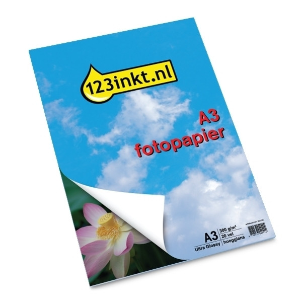 Papel fotográfico de alto brillo Ultra Glossy 300 gramos A3 (20 hojas) (marca 123tinta)  064169 - 1