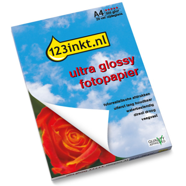 Papel fotográfico satinado Ultra Glossy 300 gramos A4 (20 hojas) (marca 123tinta)  064150 - 1