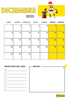 Imprimir diciembre 2024 calendario