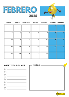 Imprimir Febrero 2025 calendario