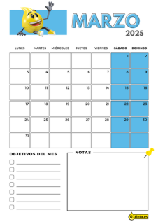 Imprimir Marzo 2025 calendario