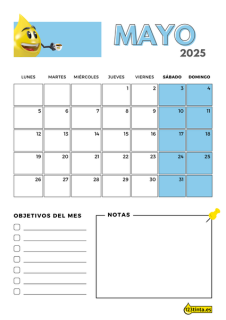 Imprimir Mayo 2025 calendario