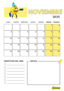 Imprimir Noviembre 2025 calendario