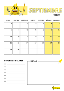 Imprimir Septiembre 2025 calendario